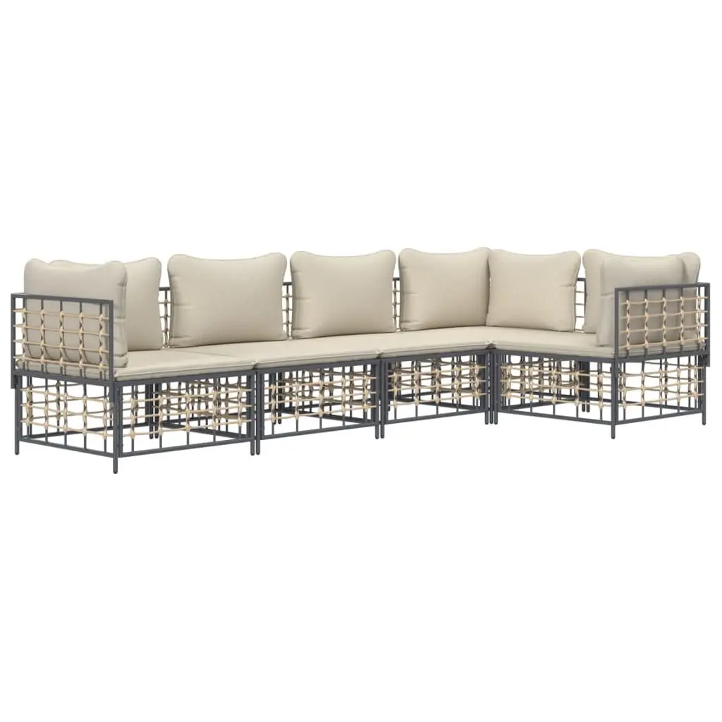 5 Piece Garden Lounge Set Outdoor Seating Poly Rattan Anthracite with Cushions
