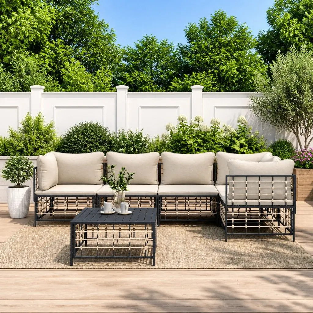 Garden Lounge Set 6 Piece Outdoor Furniture Poly Rattan with Cushions Anthracite