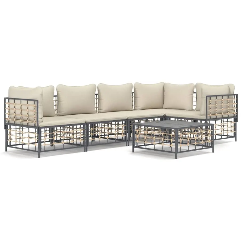 Garden Lounge Set 6 Piece Outdoor Furniture Poly Rattan with Cushions Anthracite