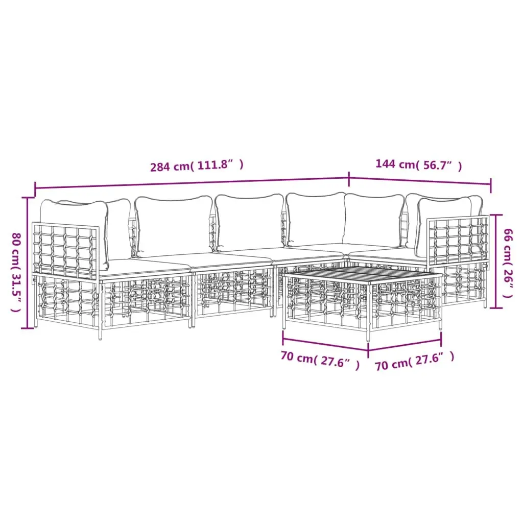 Garden Lounge Set 6 Piece Outdoor Furniture Poly Rattan with Cushions Anthracite