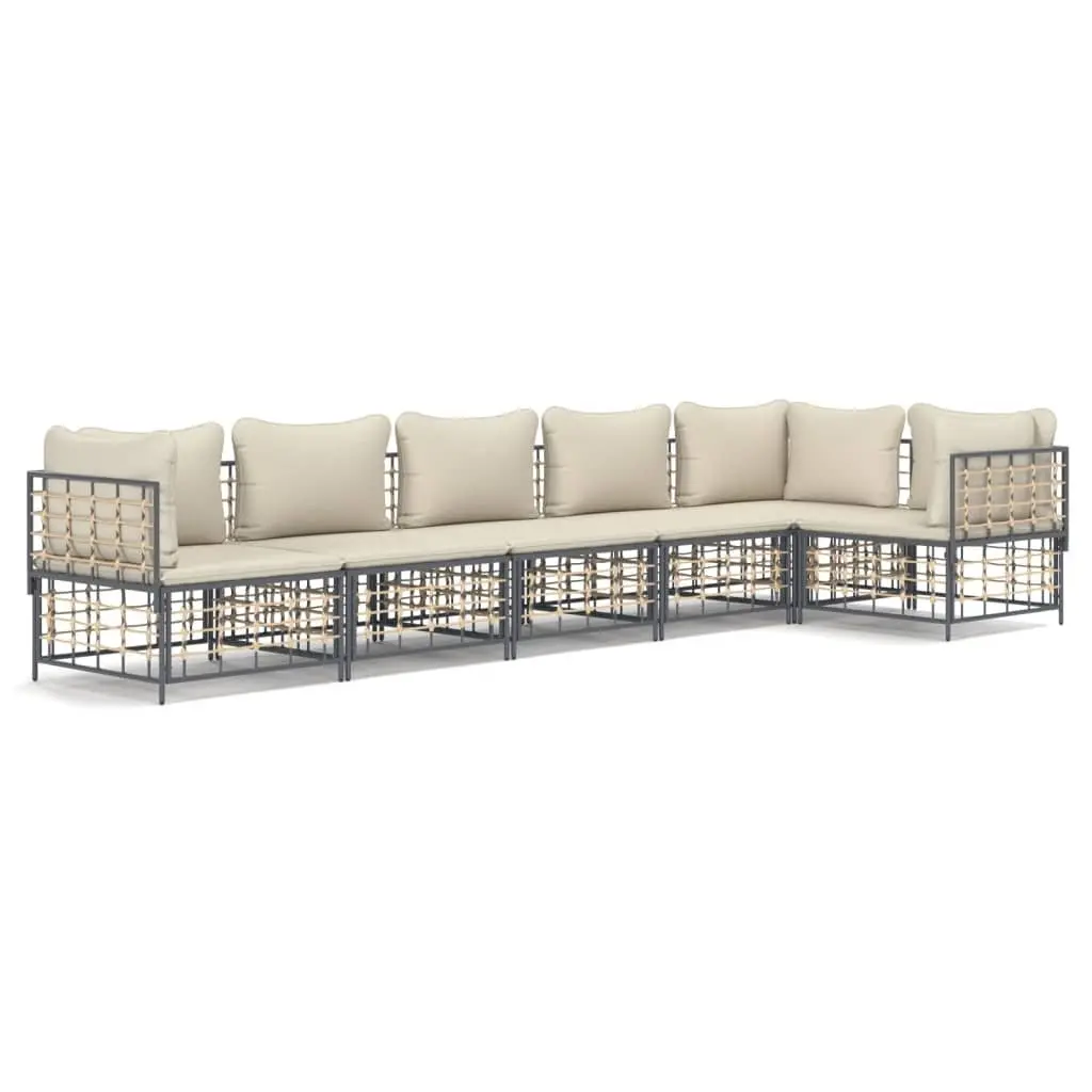 Garden Lounge Set 6 Piece Outdoor Seating Poly Rattan Cushions Anthracite