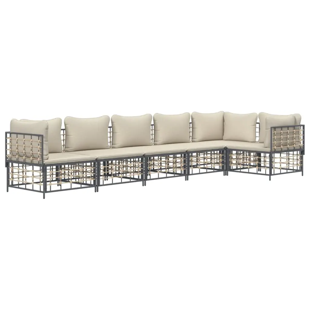 Garden Lounge Set 6 Piece Outdoor Seating Poly Rattan Cushions Anthracite