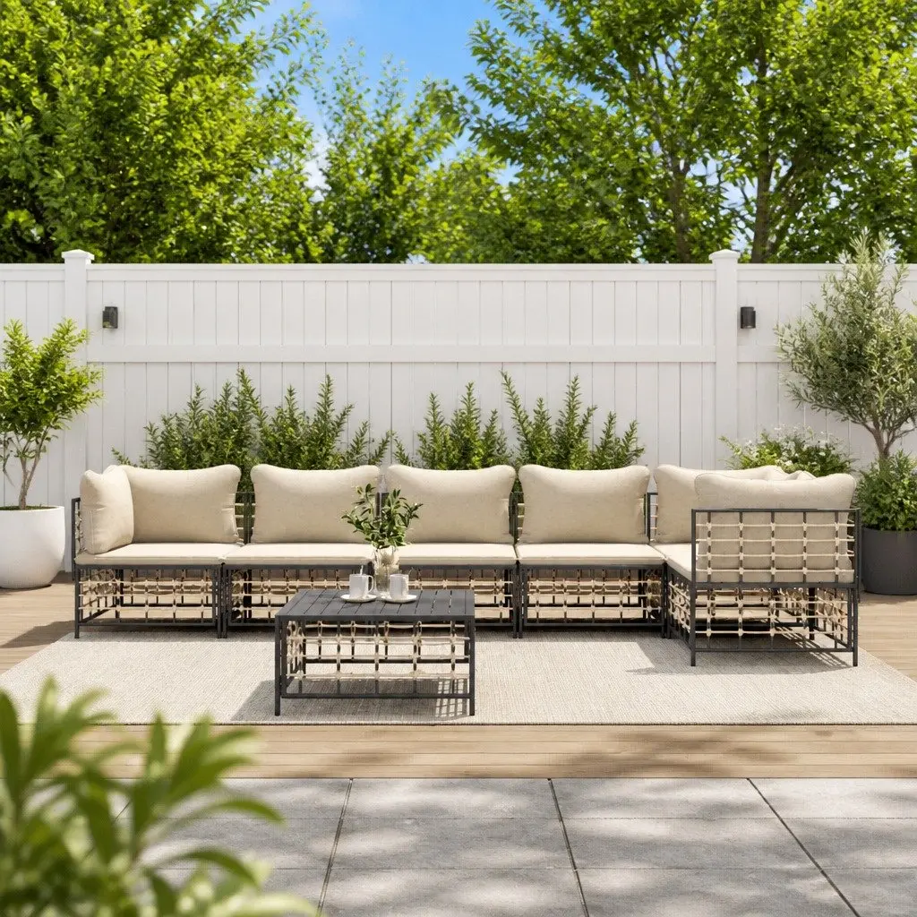 7 Piece Garden Lounge Set Cushions Outdoor Sofa Furniture Anthracite Poly Rattan