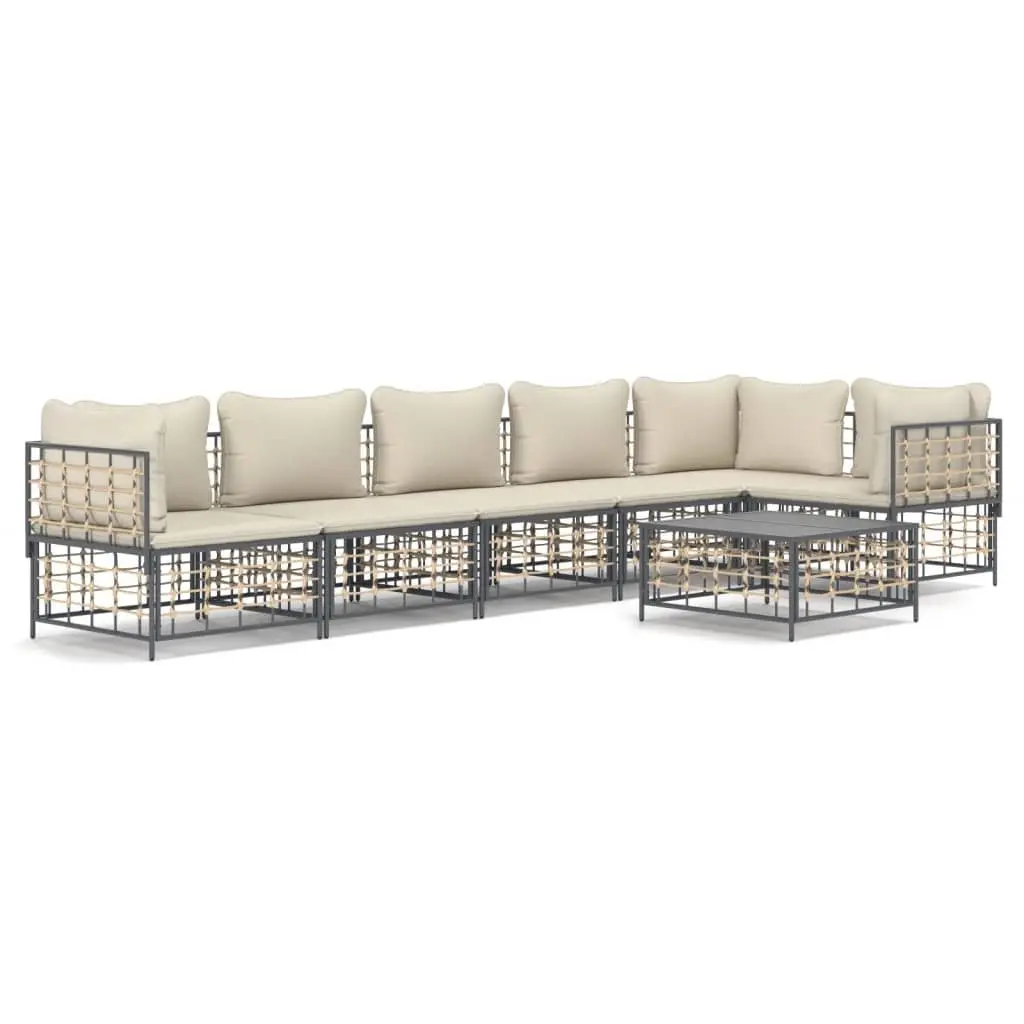 7 Piece Garden Lounge Set Cushions Outdoor Sofa Furniture Anthracite Poly Rattan