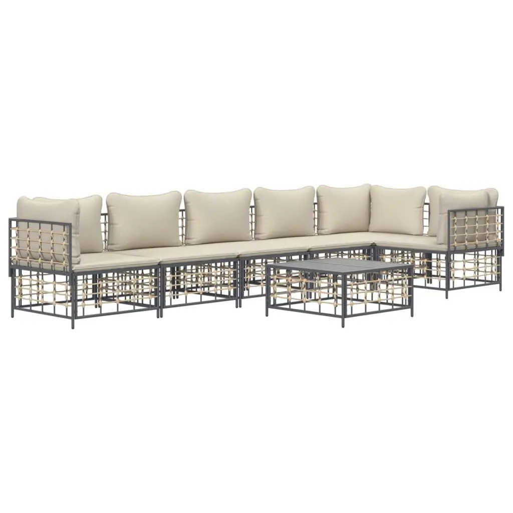 7 Piece Garden Lounge Set Cushions Outdoor Sofa Furniture Anthracite Poly Rattan