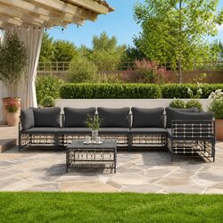7 Piece Garden Lounge Set Outdoor Seating with Cushions Anthracite Poly Rattan