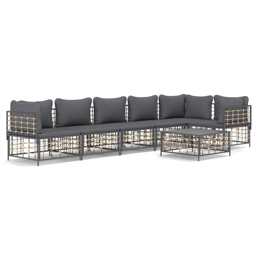 7 Piece Garden Lounge Set Outdoor Seating with Cushions Anthracite Poly Rattan