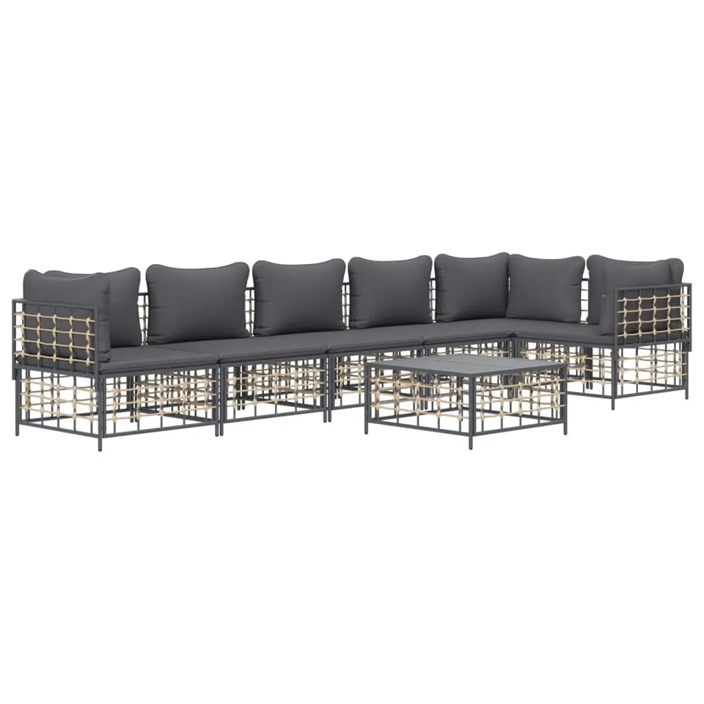 7 Piece Garden Lounge Set Outdoor Seating with Cushions Anthracite Poly Rattan