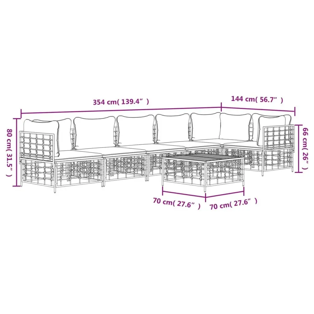 7 Piece Garden Lounge Set Outdoor Seating with Cushions Anthracite Poly Rattan