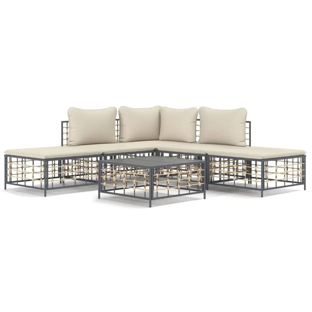 Garden Lounge Set Weather-Resistant Poly Rattan 6 Piece Sectional Sofa with Cushions Anthracite