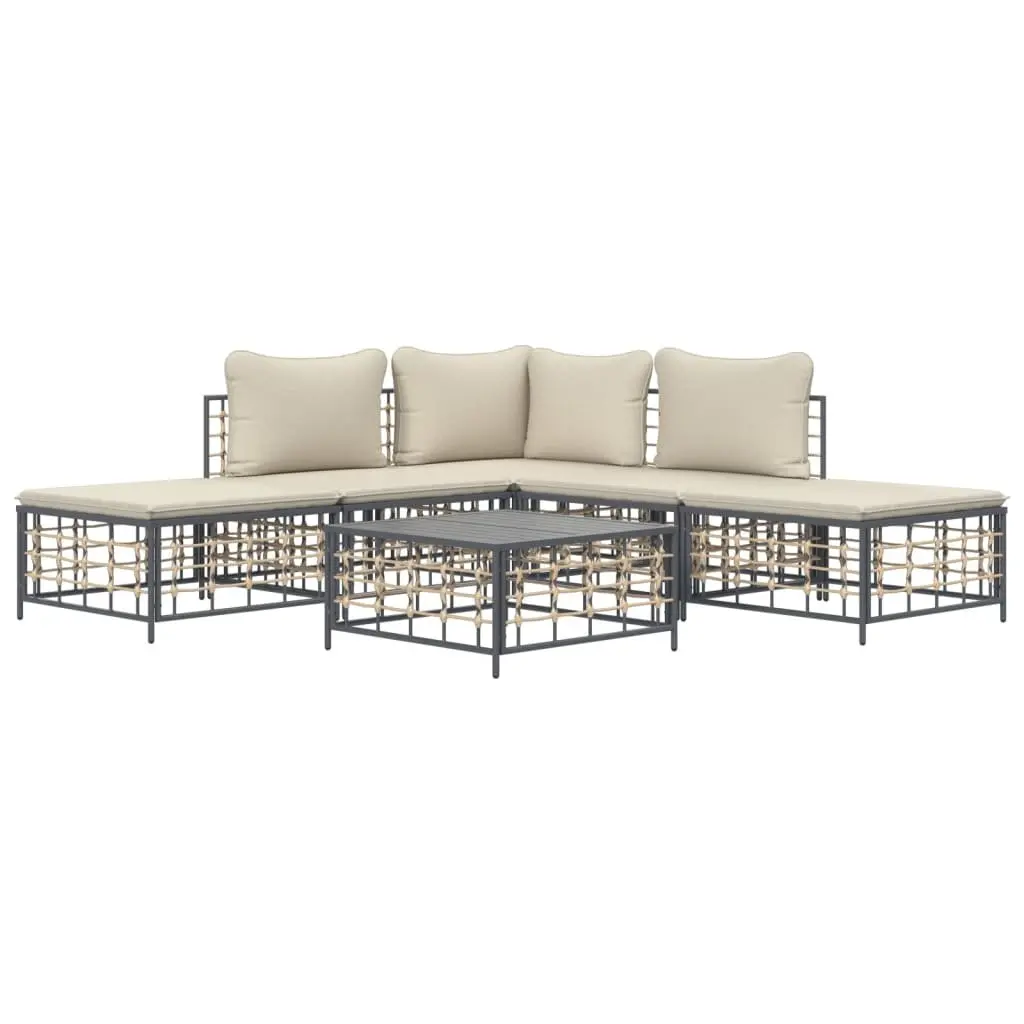 Garden Lounge Set Weather-Resistant Poly Rattan 6 Piece Sectional Sofa with Cushions Anthracite