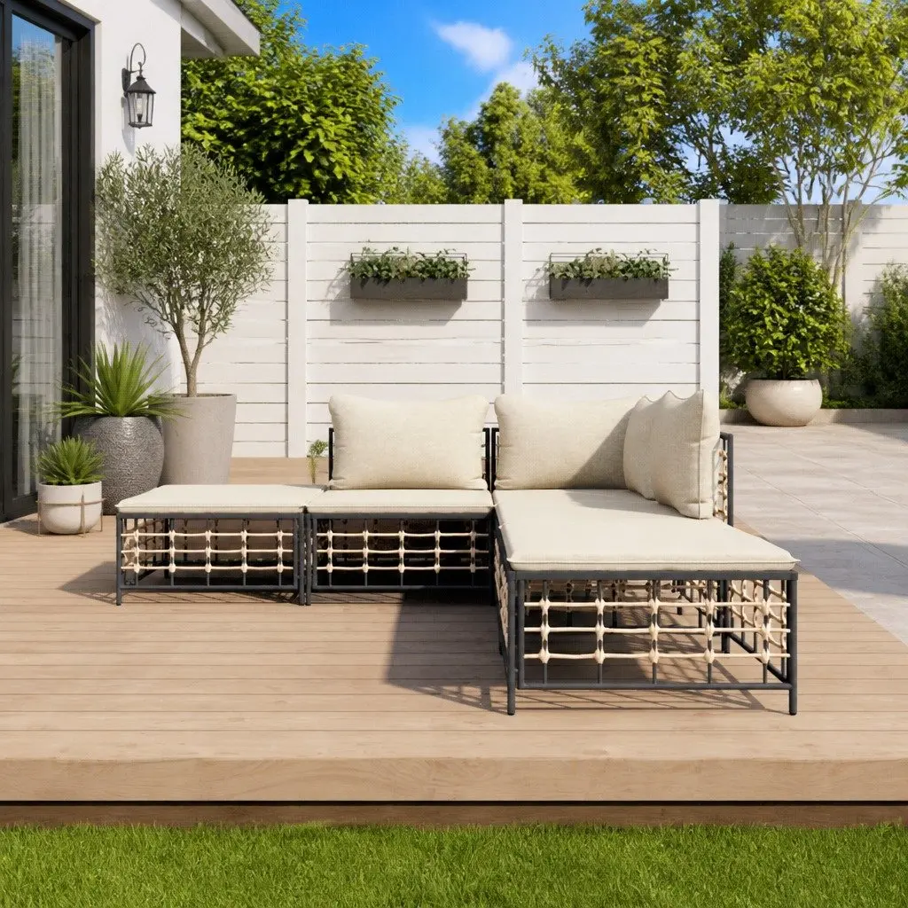 5 Piece Garden Lounge Set Weather-Resistant Poly Rattan Anthracite