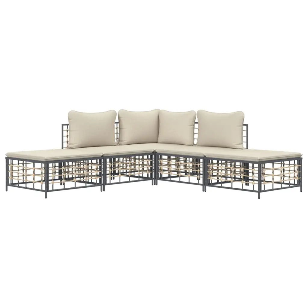 5 Piece Garden Lounge Set Weather-Resistant Poly Rattan Anthracite