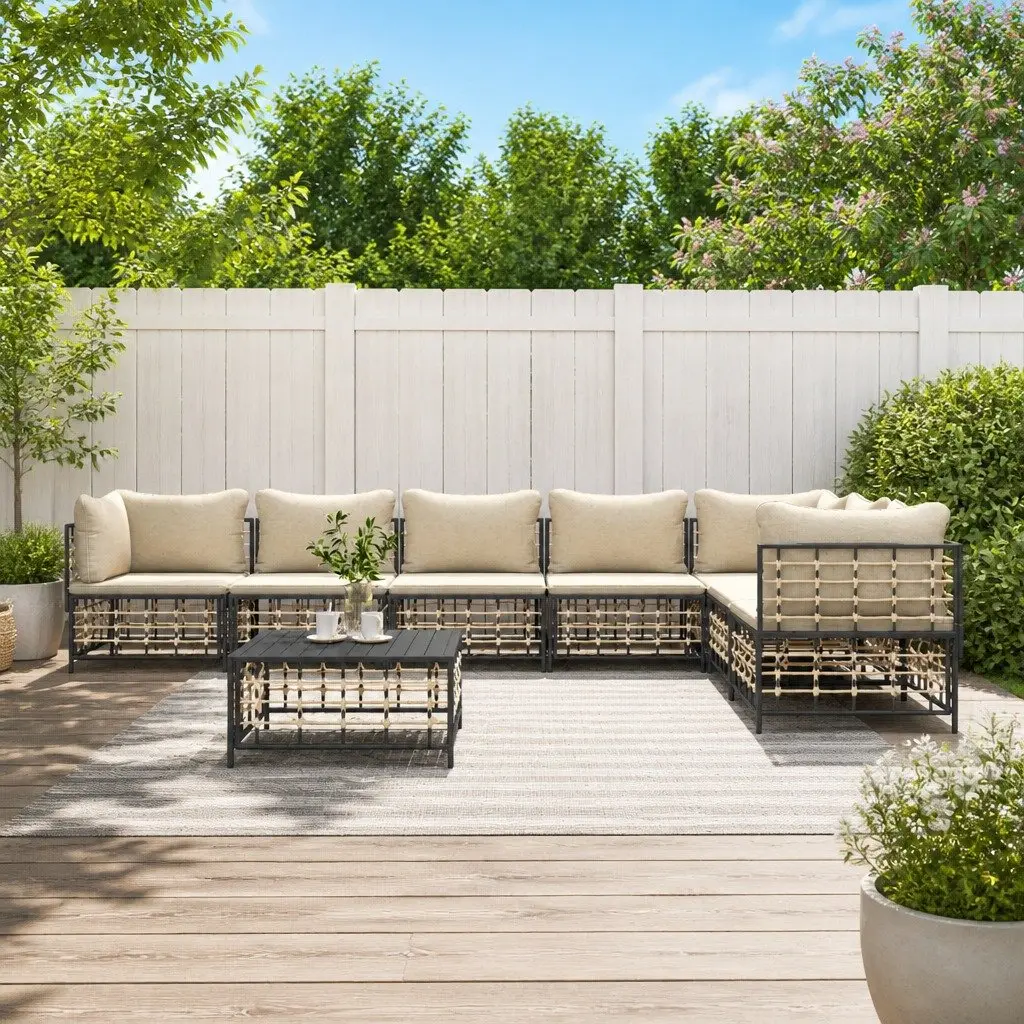 Outdoor Garden Lounge Set Modular Poly Rattan Sofa with Cushions 8 Piece