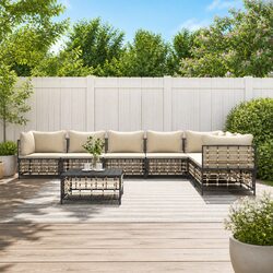 Outdoor Garden Lounge Set 8 Piece Modular Poly Rattan Sofa with Cushions