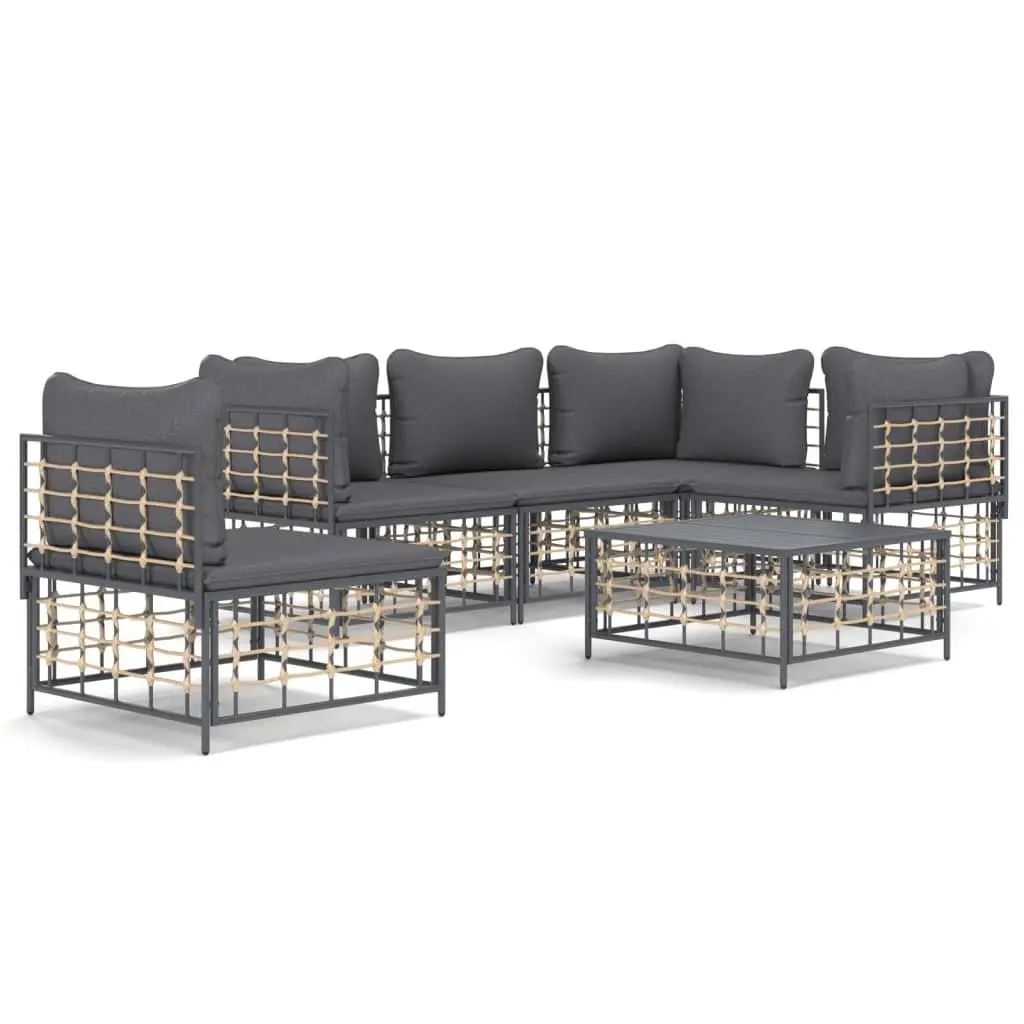 Outdoor Garden Lounge Set 6 Piece Poly Rattan Sofa with Cushions Anthracite