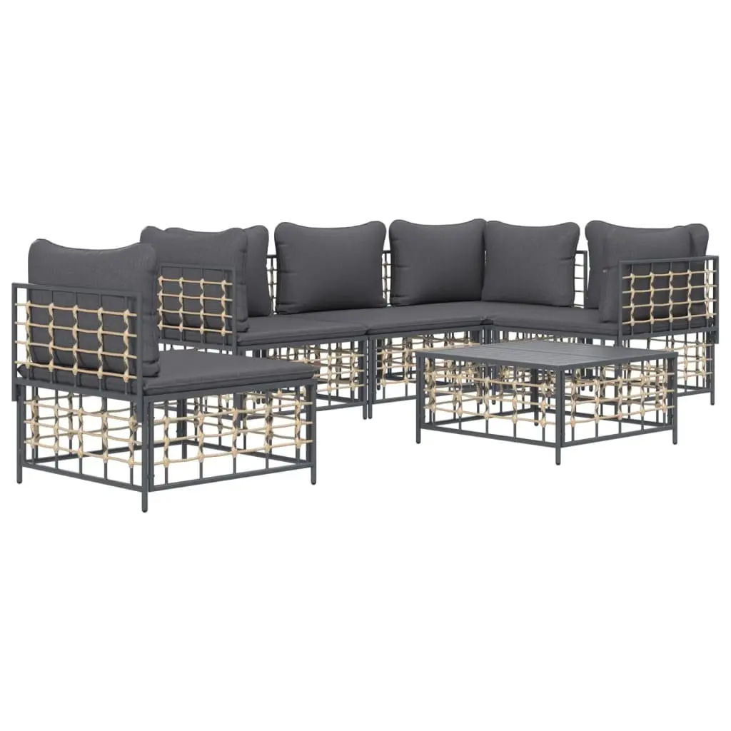 Outdoor Garden Lounge Set 6 Piece Poly Rattan Sofa with Cushions Anthracite
