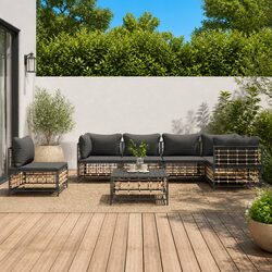 Garden Lounge Set 7 Piece Outdoor Seating Poly Rattan Anthracite with Cushions
