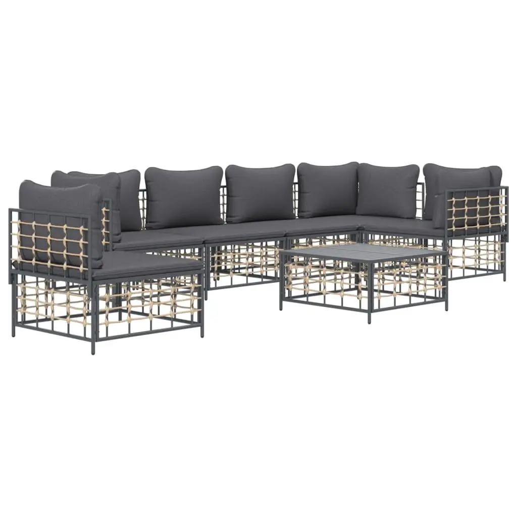 Garden Lounge Set 7 Piece Outdoor Seating Poly Rattan Anthracite with Cushions