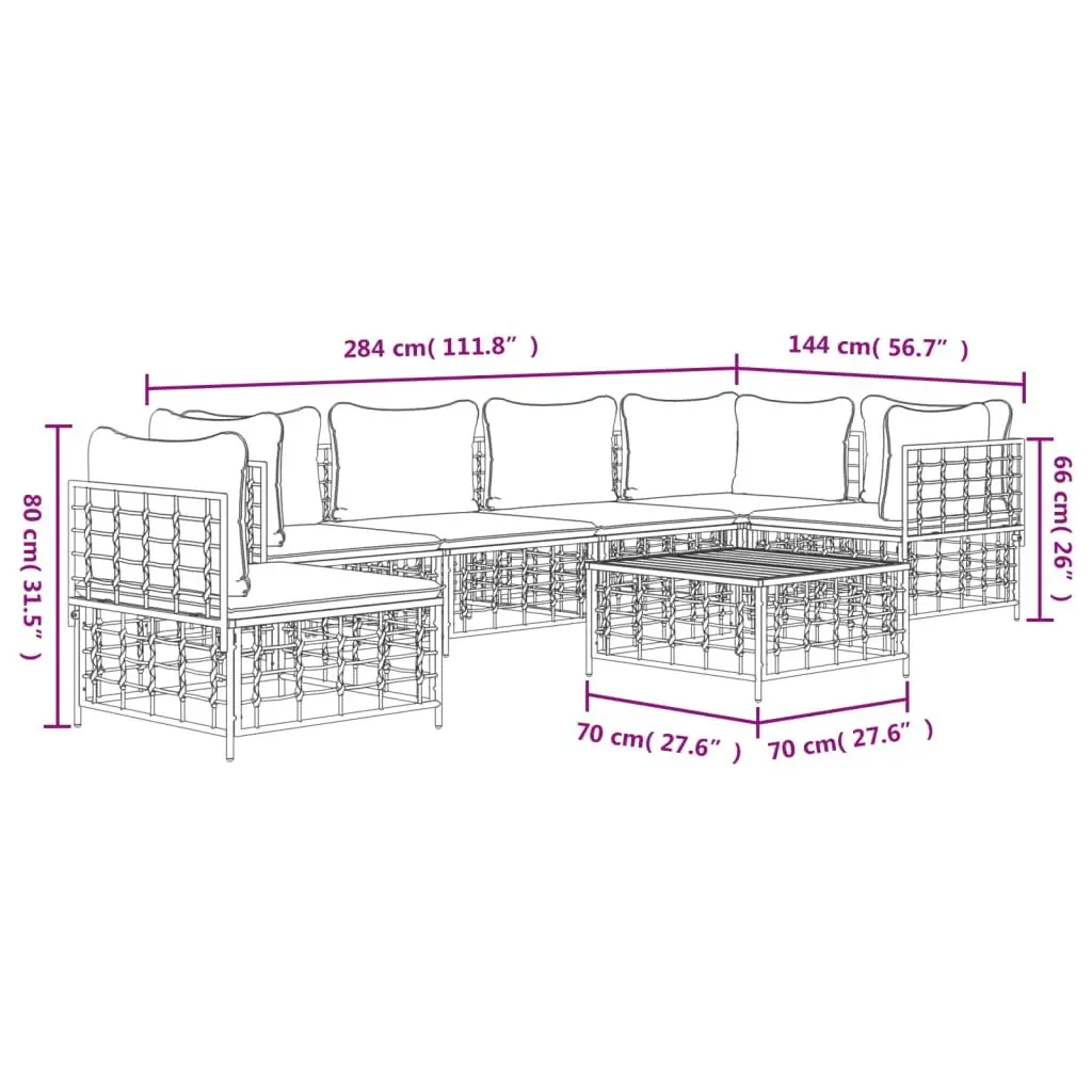 Garden Lounge Set 7 Piece Outdoor Seating Poly Rattan Anthracite with Cushions