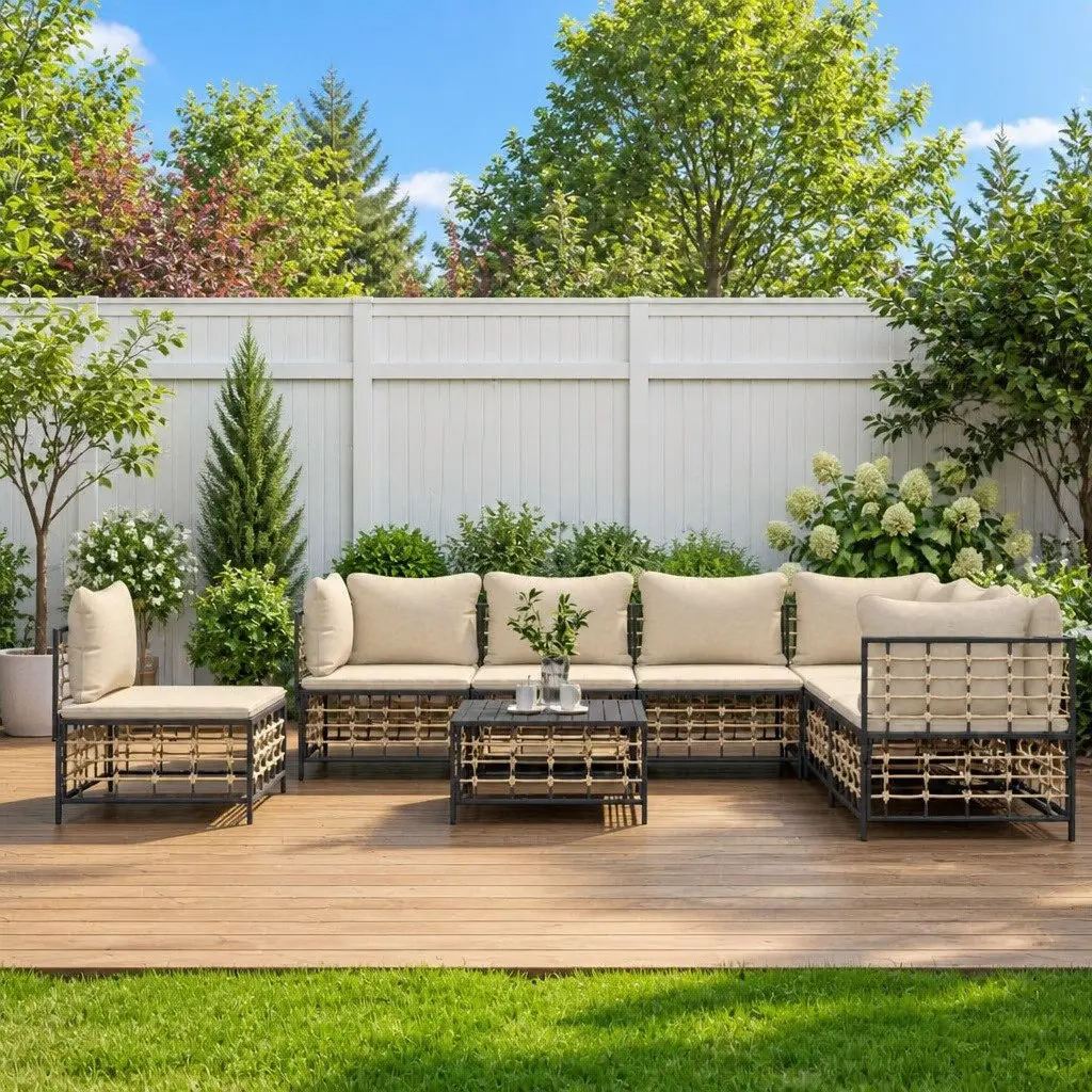 Outdoor Lounge Set 8 Piece Garden Furniture Poly Rattan Sofa with Cushions