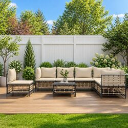Outdoor Lounge Set 8 Piece Garden Furniture Poly Rattan Sofa with Cushions