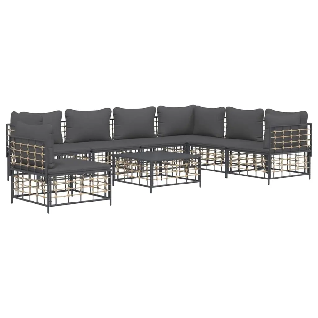 Garden Lounge Set Poly Rattan Anthracite 8 Piece Outdoor Seating with Cushions