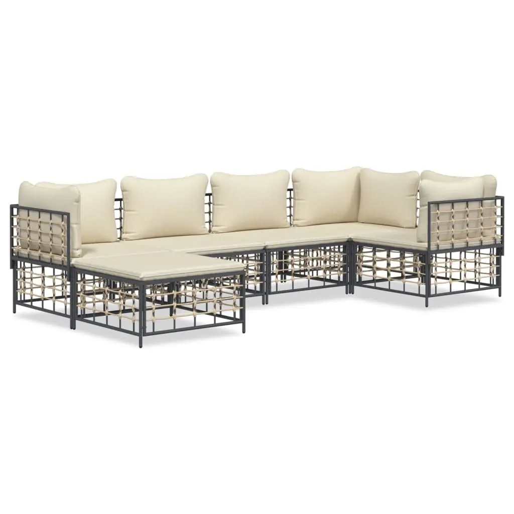 Garden Lounge Set 6 Piece Outdoor Sofa Sectional Poly Rattan Anthracite Cushions