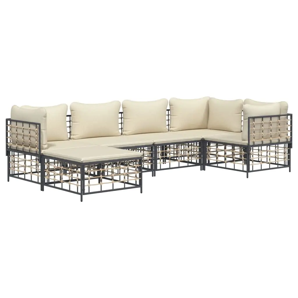 Garden Lounge Set 6 Piece Outdoor Sofa Sectional Poly Rattan Anthracite Cushions