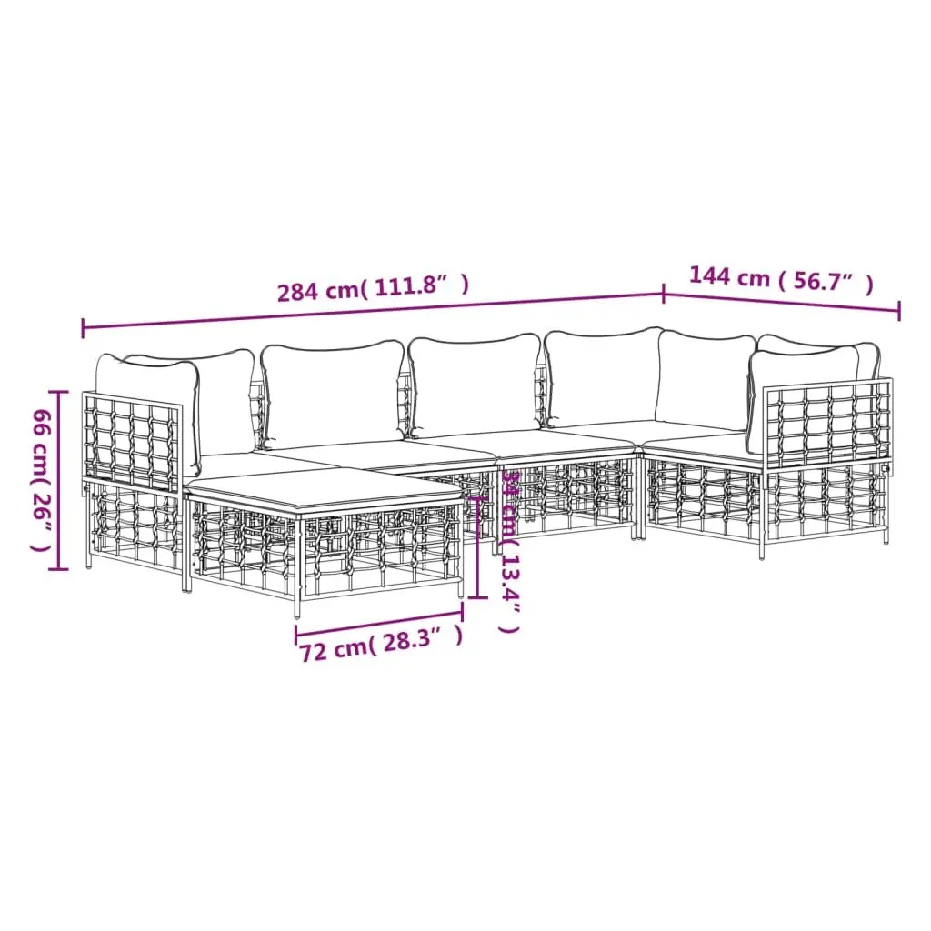 Garden Lounge Set 6 Piece Outdoor Sofa Sectional Poly Rattan Anthracite Cushions