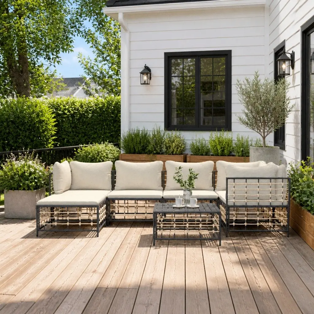 7 Piece Garden Lounge Set Anthracite Poly Rattan Outdoor Seating with Cushions