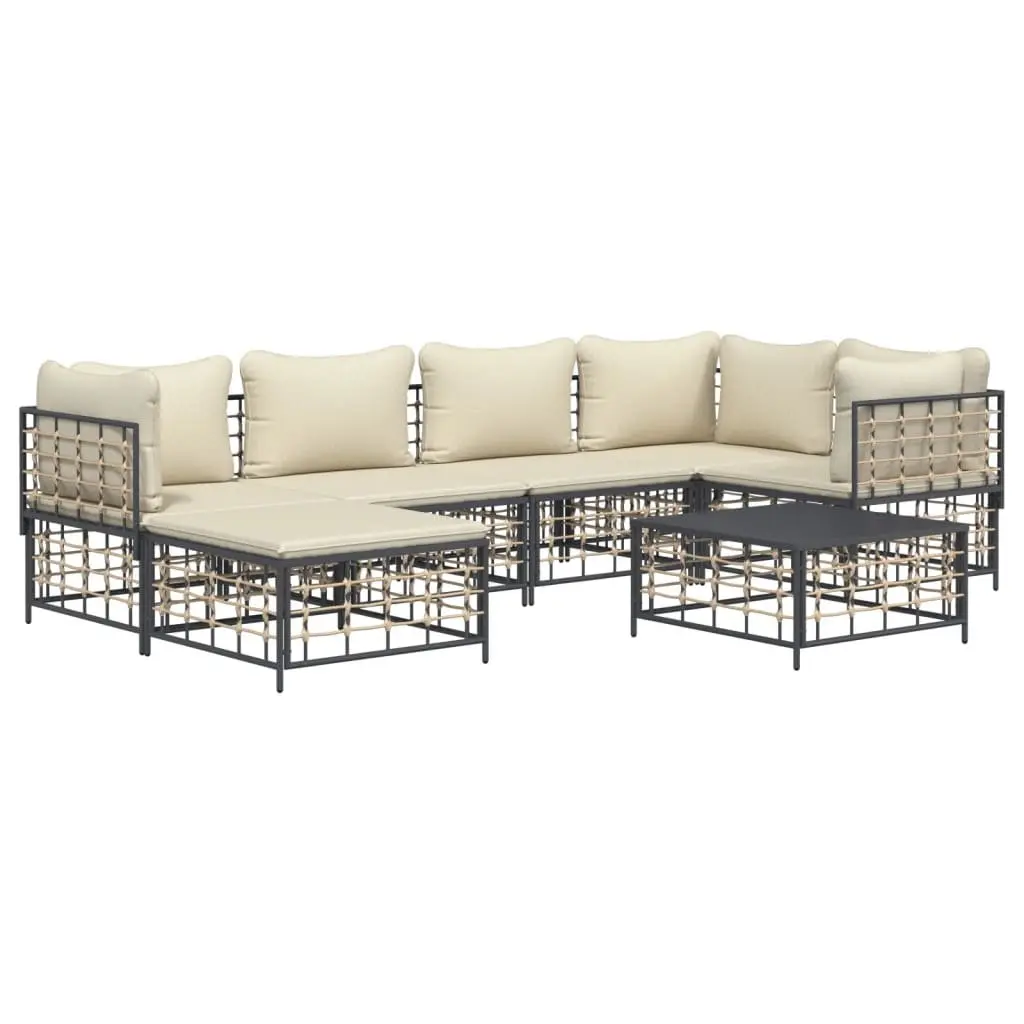 7 Piece Garden Lounge Set Anthracite Poly Rattan Outdoor Seating with Cushions