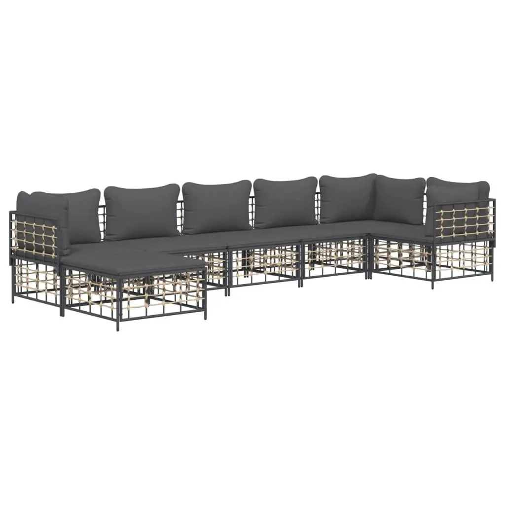 7 Piece Outdoor Garden Lounge Set Poly Rattan Sectional Sofa Anthracite Cushions