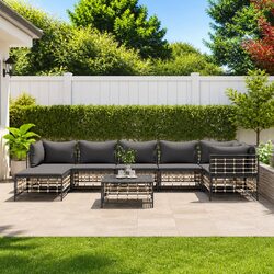 Outdoor Lounge Set 8 Piece Garden Furniture with Cushions Anthracite Poly Rattan