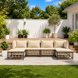 Outdoor Garden Lounge Set 6 Piece Poly Rattan Seating Anthracite with Cushions