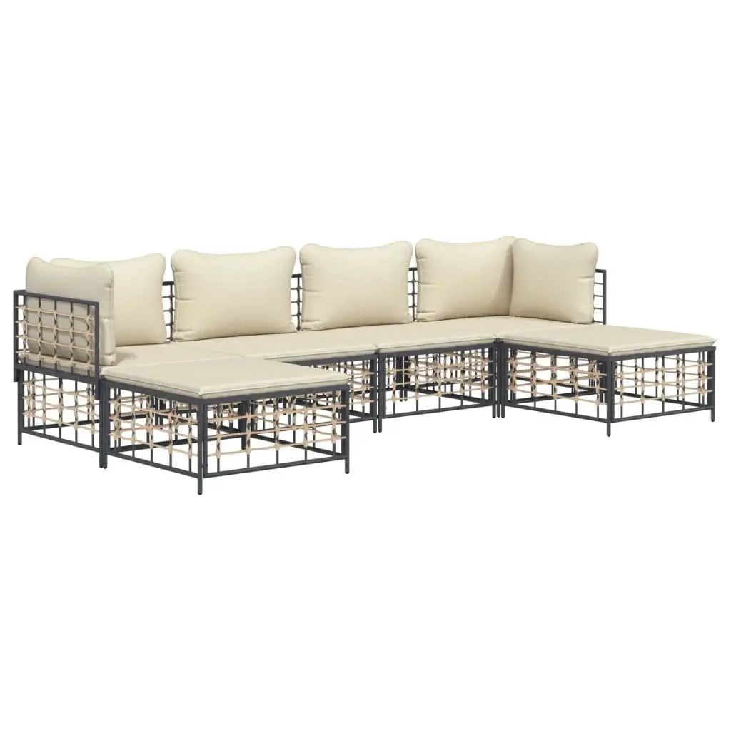 Garden Lounge Set 6 Piece Poly Rattan Anthracite with Cushions