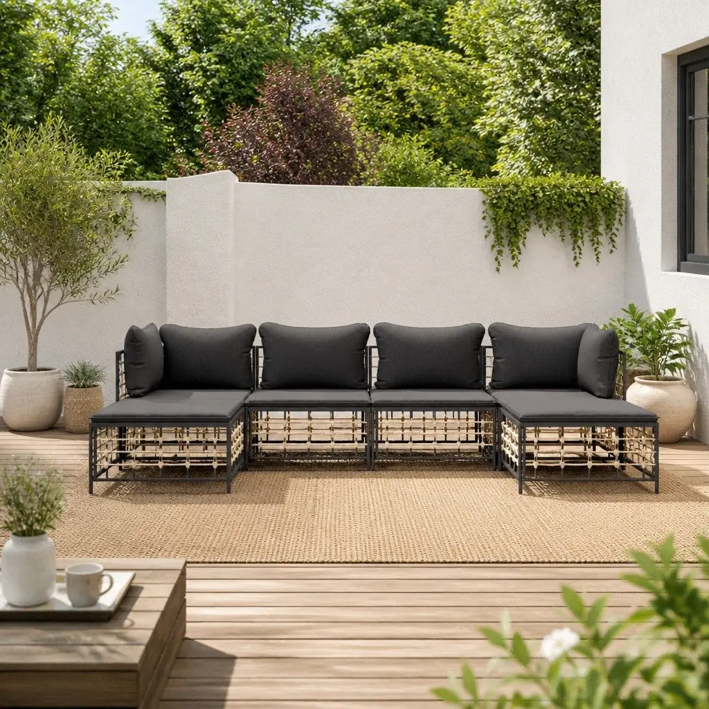 Modular Outdoor Lounge Set 6 Piece Anthracite with Cushions