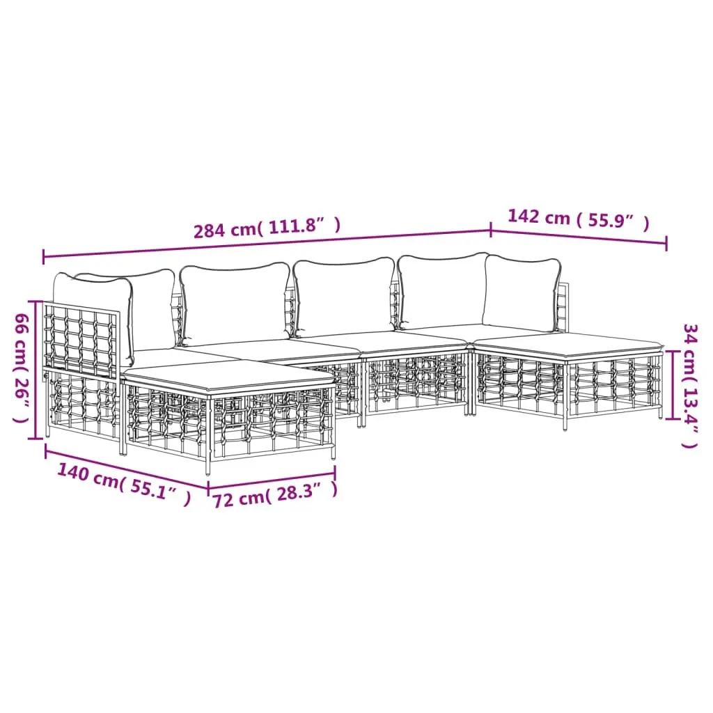 Modular Outdoor Lounge Set 6 Piece Anthracite with Cushions