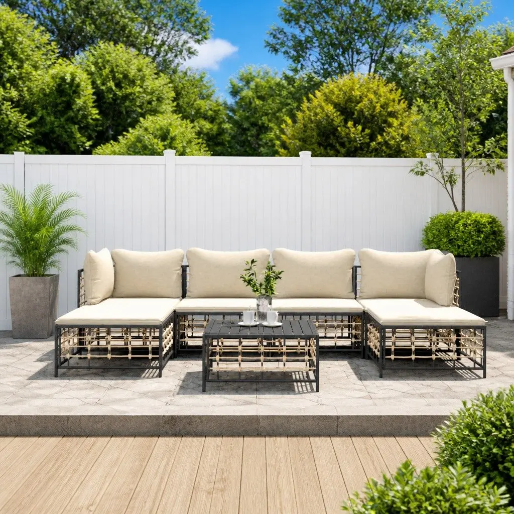 7 Piece Garden Lounge Set Anthracite Poly Rattan Modular with Cushions Coffee Table