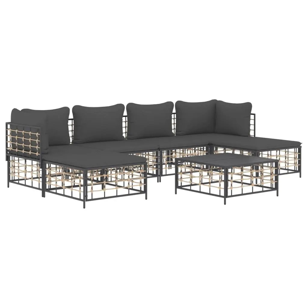 7 Piece Garden Lounge Set Weather-Resistant Poly Rattan Anthracite with Cushions