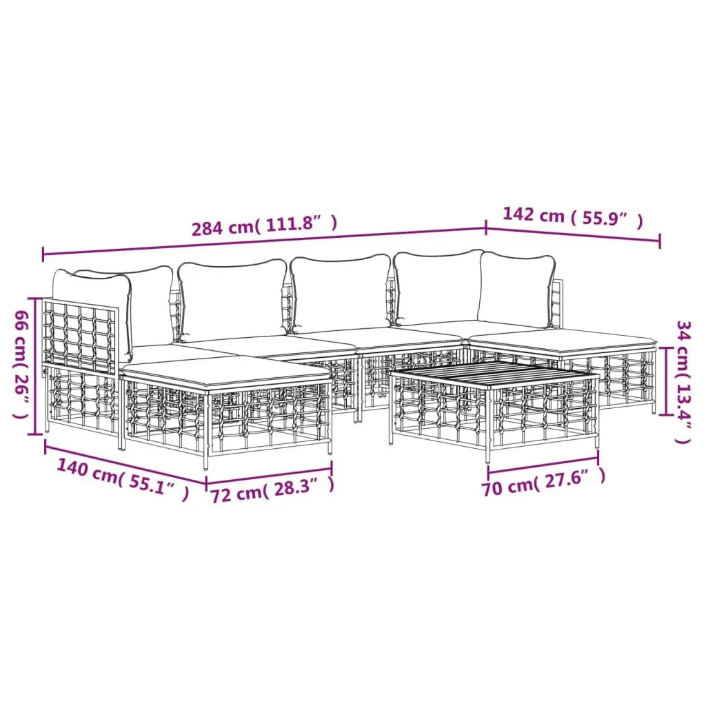7 Piece Garden Lounge Set Weather-Resistant Poly Rattan Anthracite with Cushions
