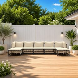 Garden Lounge Set 7 Piece Outdoor Seating Poly Rattan Anthracite with Cushions