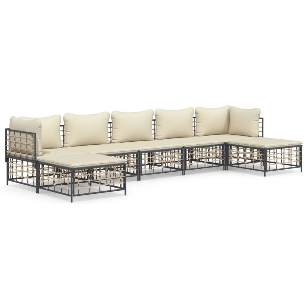 Garden Lounge Set 7 Piece Outdoor Seating Poly Rattan Anthracite with Cushions