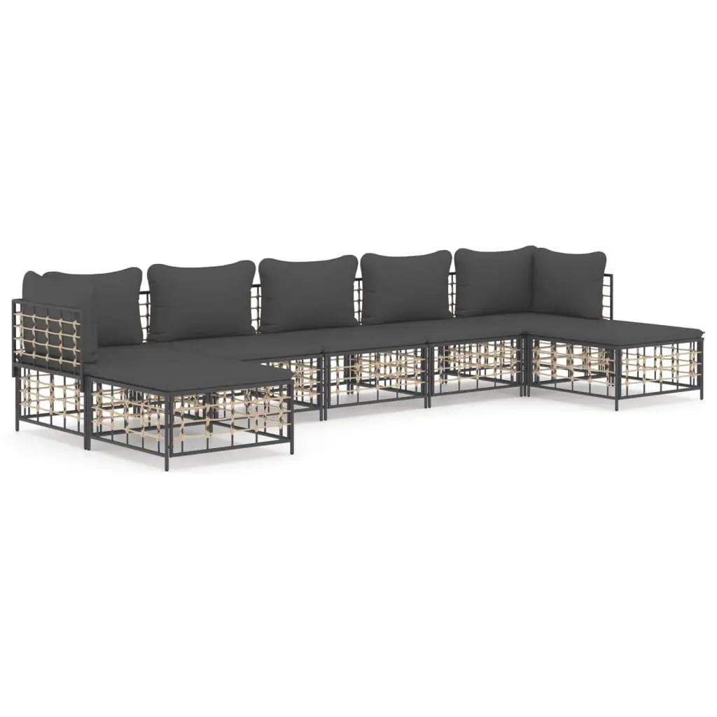7 Piece Garden Lounge Set Modular Anthracite Poly Rattan Cushions