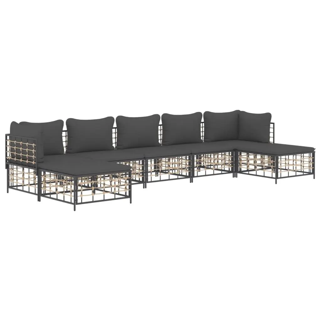 7 Piece Garden Lounge Set Modular Anthracite Poly Rattan Cushions
