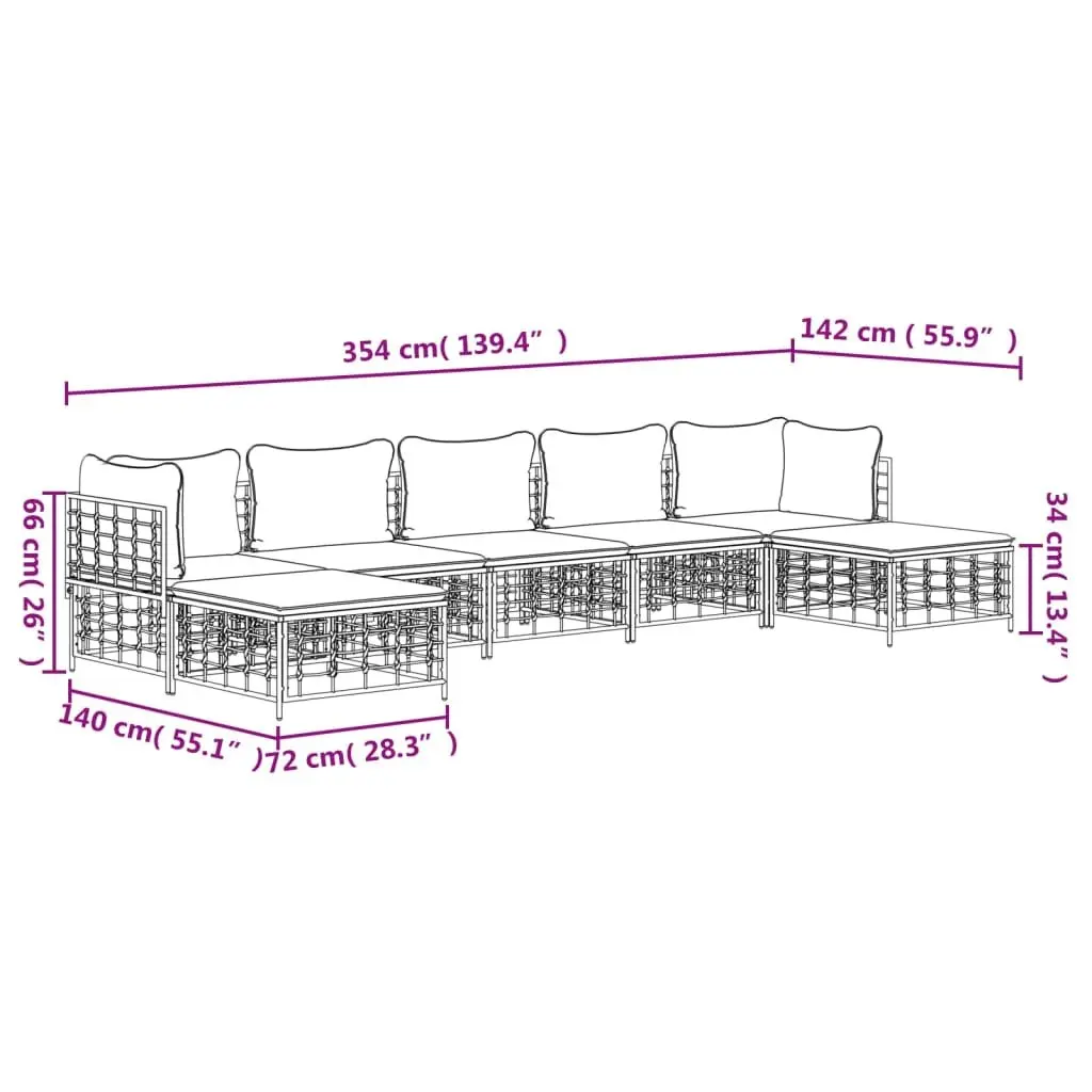 7 Piece Garden Lounge Set Modular Anthracite Poly Rattan Cushions