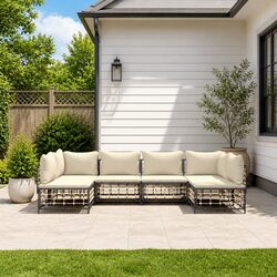 Garden Lounge Set 6 Piece Outdoor Seating Poly Rattan Cushions Anthracite