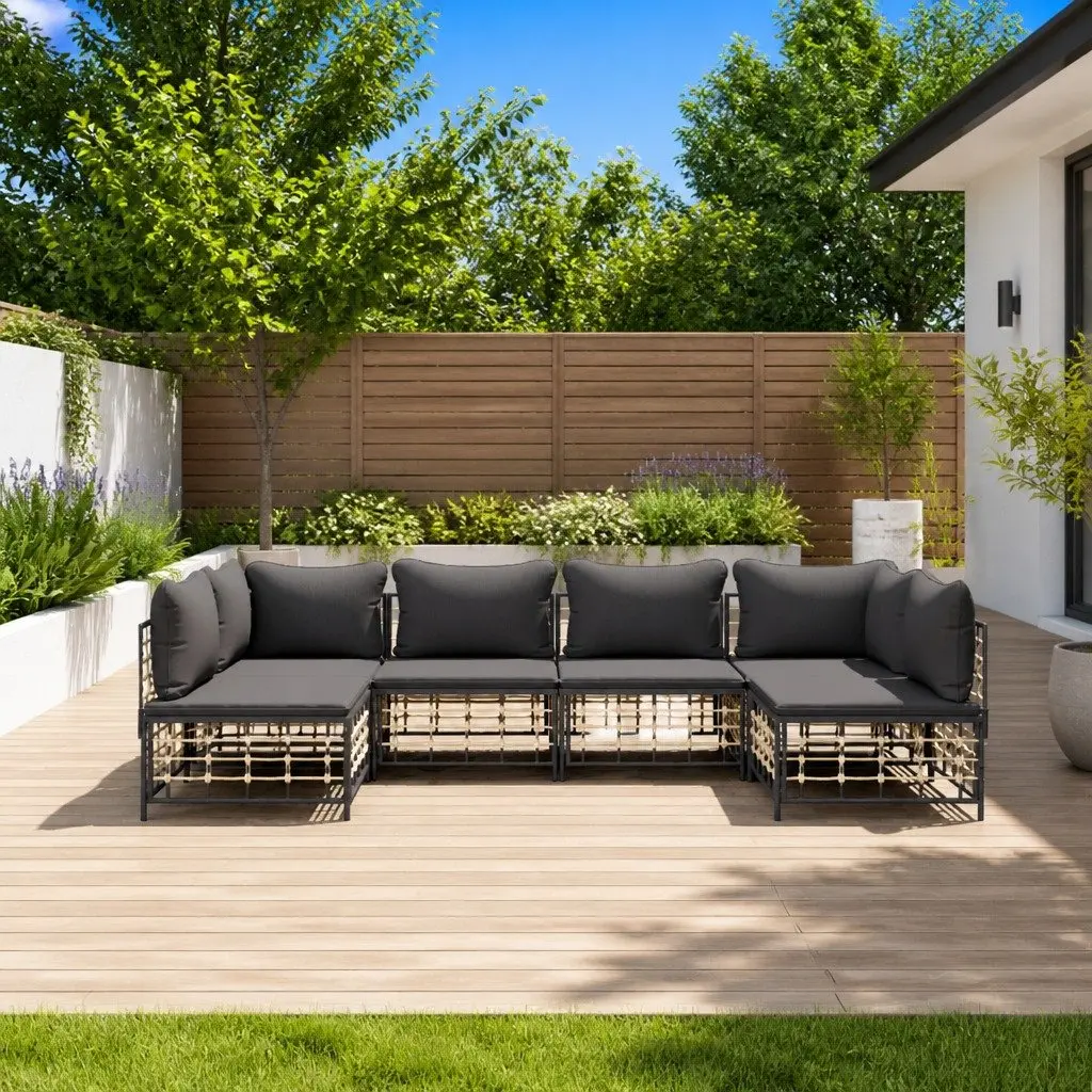 Garden Lounge Set 6 Piece Outdoor Seating Poly Rattan Cushions Anthracite