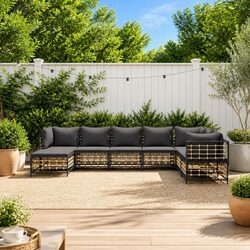 Garden Lounge Set 8 Piece Outdoor Seating Poly Rattan Anthracite with Cushions