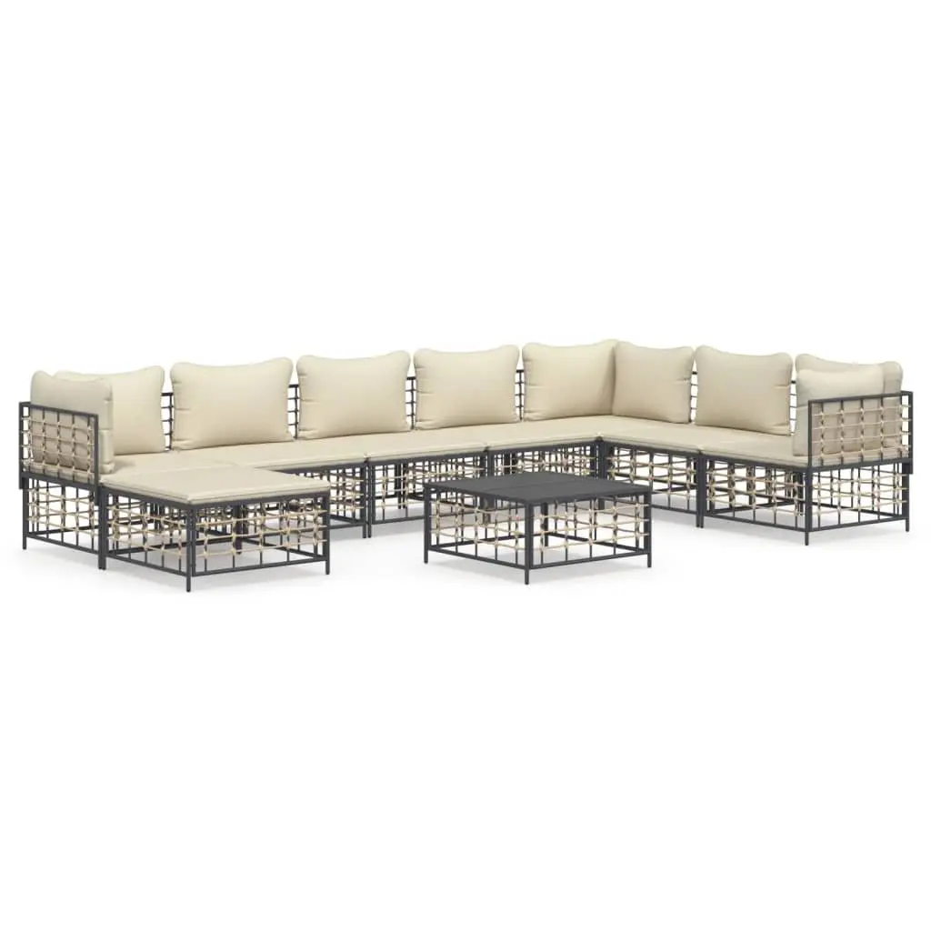 9 Piece Garden Lounge Set Poly Rattan Outdoor Seating with Cushions Anthracite